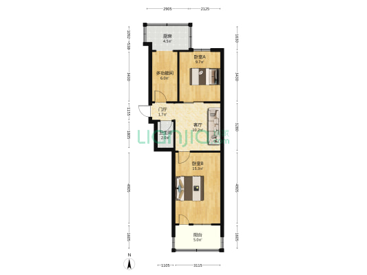向阳路19号院 3室1厅1卫 59平方