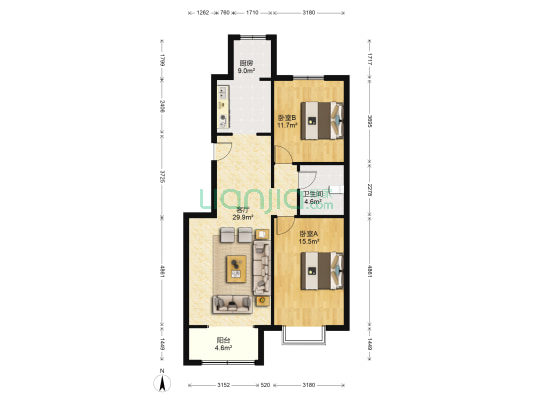 开发区 幸福嘉园 南北通透两居室-户型图