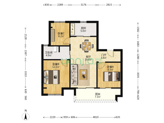 明月辰光 3室1厅1卫 84平方