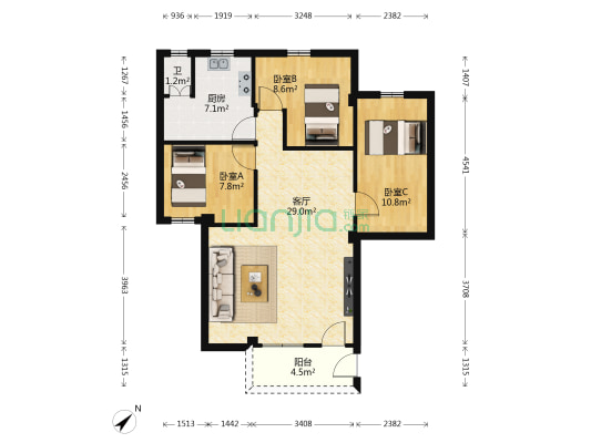 同济巷16号 3室1厅1卫 82平方