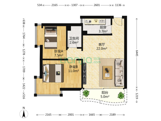 鸿洲新都 2室1厅1卫 71平方