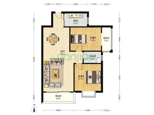 吉宝佳园 2室1厅1卫 93平方