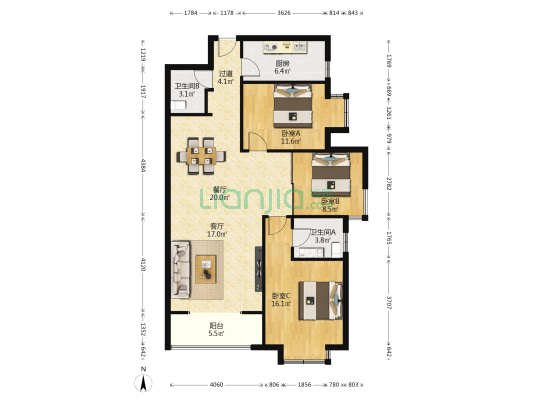 颐合府 3室2厅2卫 126平方