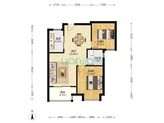 祥源上城国际百合苑 2室1厅1卫 74平方