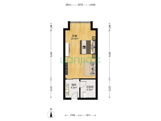 义乌城 1室0厅1卫 43平方