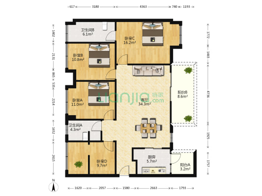 天立世纪华府 4室1厅2卫 137平方