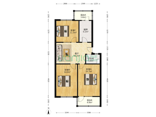 西城小区 3室1厅1卫 89平方