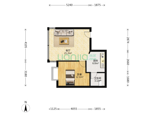 苹果小筑 1室1厅1卫 51平方