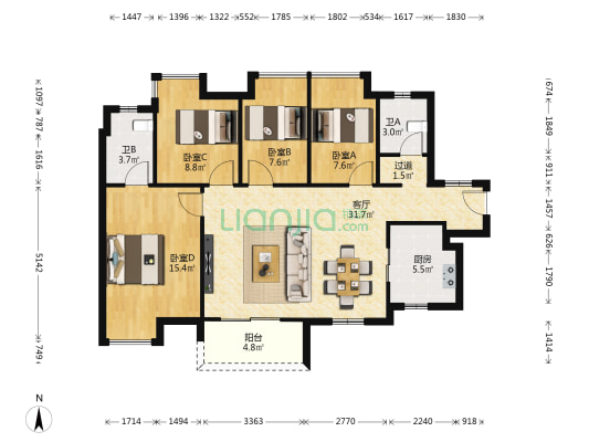 华润置地公元九里 4室1厅2卫 109平方