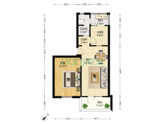 十二北街23号 1室1厅1卫 61平方