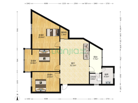 食品总公司宿舍 3室1厅1卫 101平方