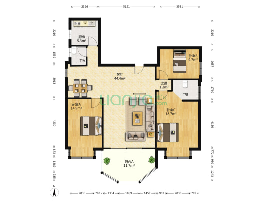 金色比华利 3室1厅2卫 128平方