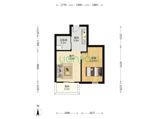 名荟公馆 1室1厅1卫 51平方