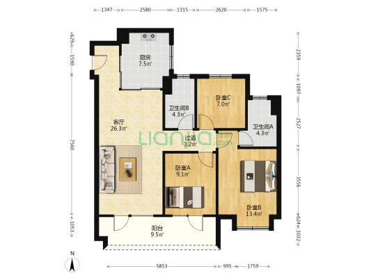 芝罘万科城·劝学里 3室1厅2卫 118平方