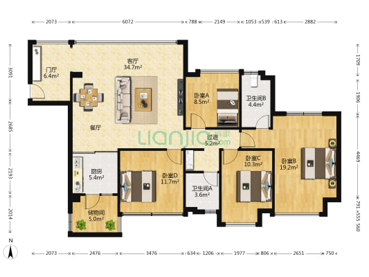 天誉华庭 4室1厅2卫 114平方