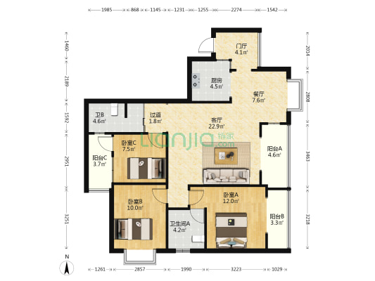 经典双城C区 3室2厅2卫 116平方