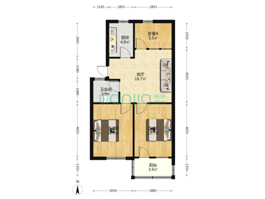 八方公寓楼 3室1厅1卫 70平方