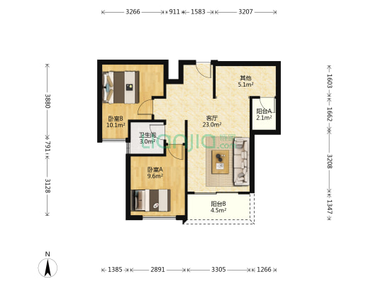 金沙玖悦 2室1厅1卫 75平方