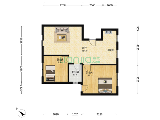 城南明珠 2室1厅1卫 79平方