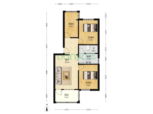 金蕾小区 3室1厅1卫 80平方