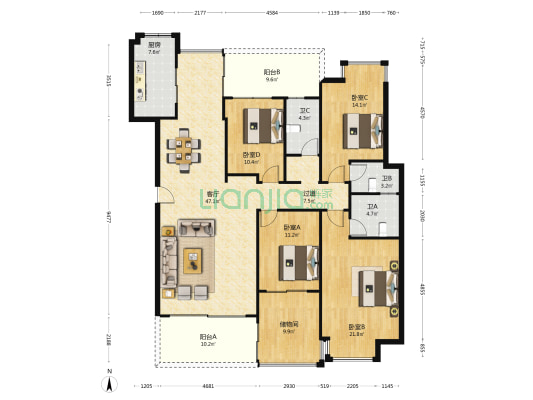 高榜山庄 4室1厅3卫 165平方