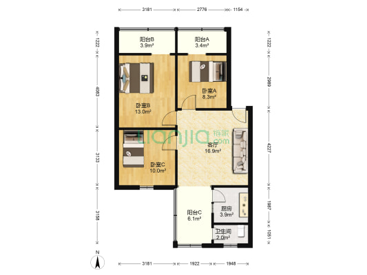 鑫盛巷25号 3室1厅1卫 83平方