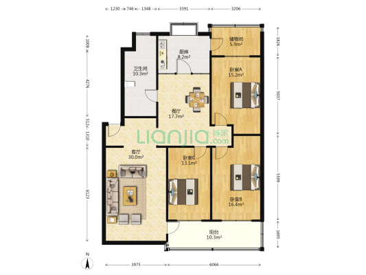 泉龙小区 3室2厅1卫 154平方