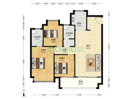 璟悦花苑 3室1厅2卫 118平方