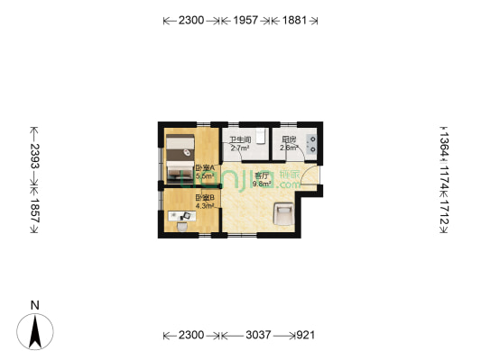 德兴大厦 2室1厅1卫 38平方