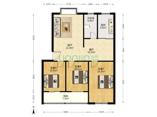 柳苑小区 3室2厅1卫 114平方