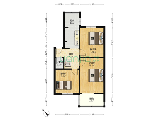 和平街16号 3室1厅1卫 63平方