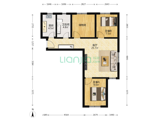 北京金科天籁城 2室1厅1卫 89平方
