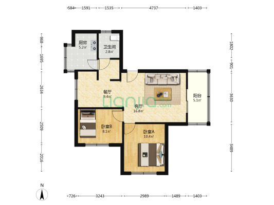 管道四区 2室2厅1卫 63平方