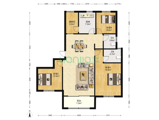 新桥佳苑 3室1厅2卫 150平方