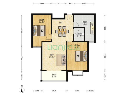 珍珠花园 2室1厅1卫 102平方