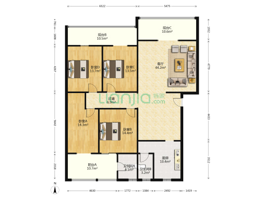 金沙江大道中段45号 4室1厅2卫 169平方