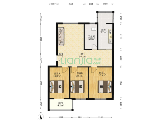 银丰家园兴旺楼 3室1厅1卫 108平方