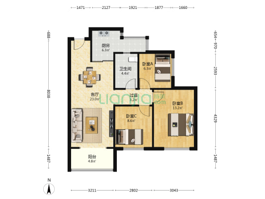 旭辉恒基·都会森林 3室1厅1卫 86平方