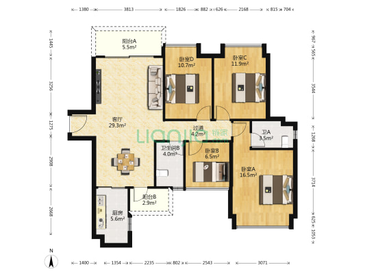 滨江首府三期 4室1厅2卫 127平方