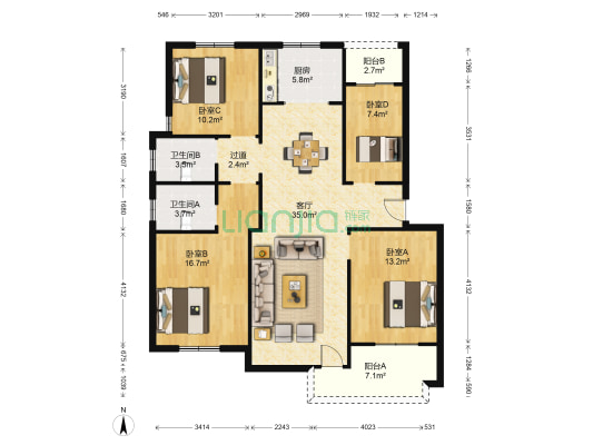 中龙•龙萃苑 4室1厅2卫 140平方