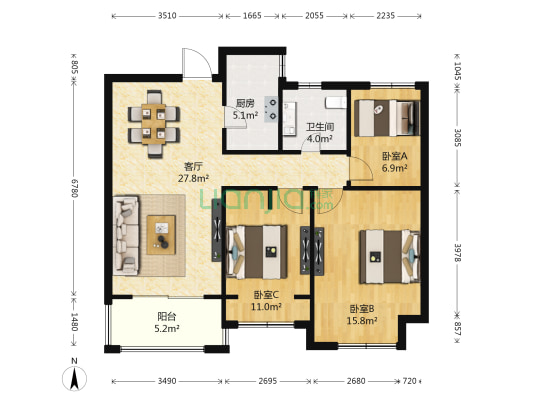 绿地滨江雅苑 3室1厅1卫 89平方