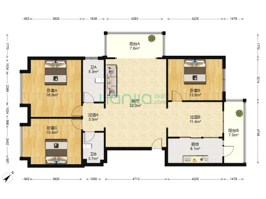 桥北新城 3室1厅2卫 156平方