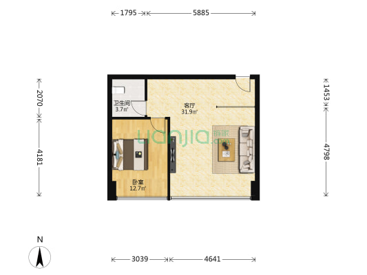 鑫明商务中心 1室1厅1卫 77平方