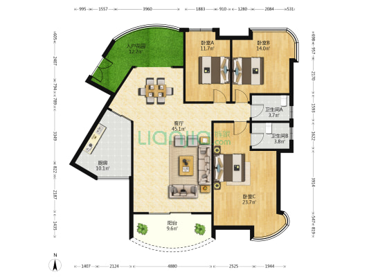 景亿凤凰谷 3室1厅2卫 147平方