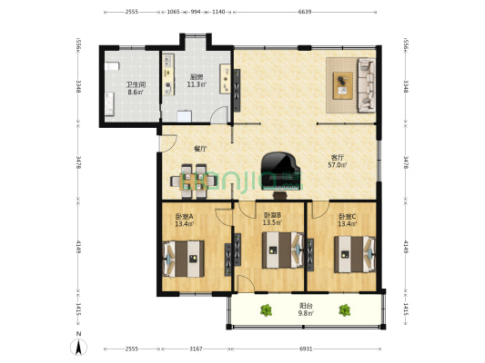 长堎镇解放路 3室1厅1卫 147平方
