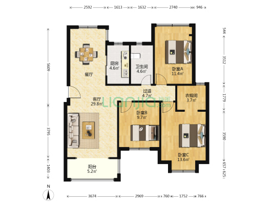 平安御苑 3室1厅1卫 105平方