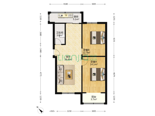 为民路45号 2室1厅1卫 74平方