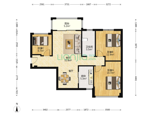 西城学府 3室1厅1卫 101平方