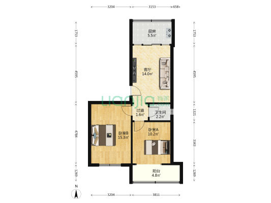 电力局家属楼 2室1厅1卫 66平方