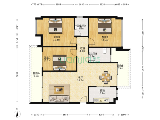 山林语 3室1厅2卫 133平方